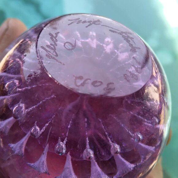 Pink/Purple Delicately Controlled Bubble Iridescent Flake Egg Shaped Art Glass - Picture 7 of 7